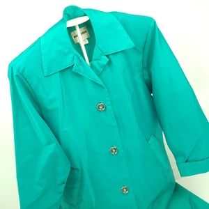 Vintage Rain Coat Jacket Aqua Sheen Womens Petite